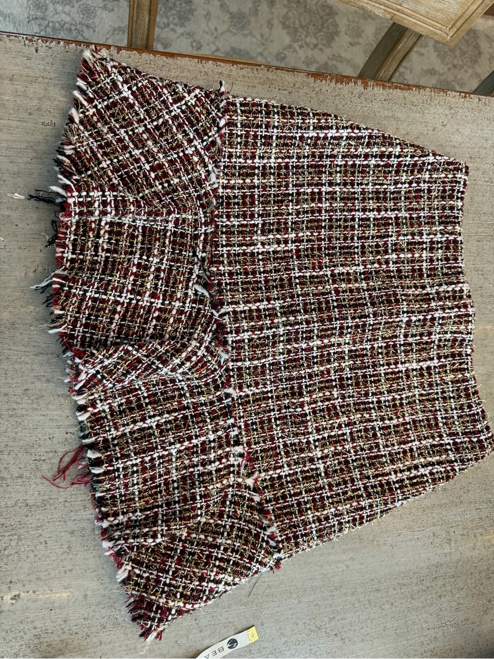 Francesca's Collections Burgundy Plaid Tweed Skort